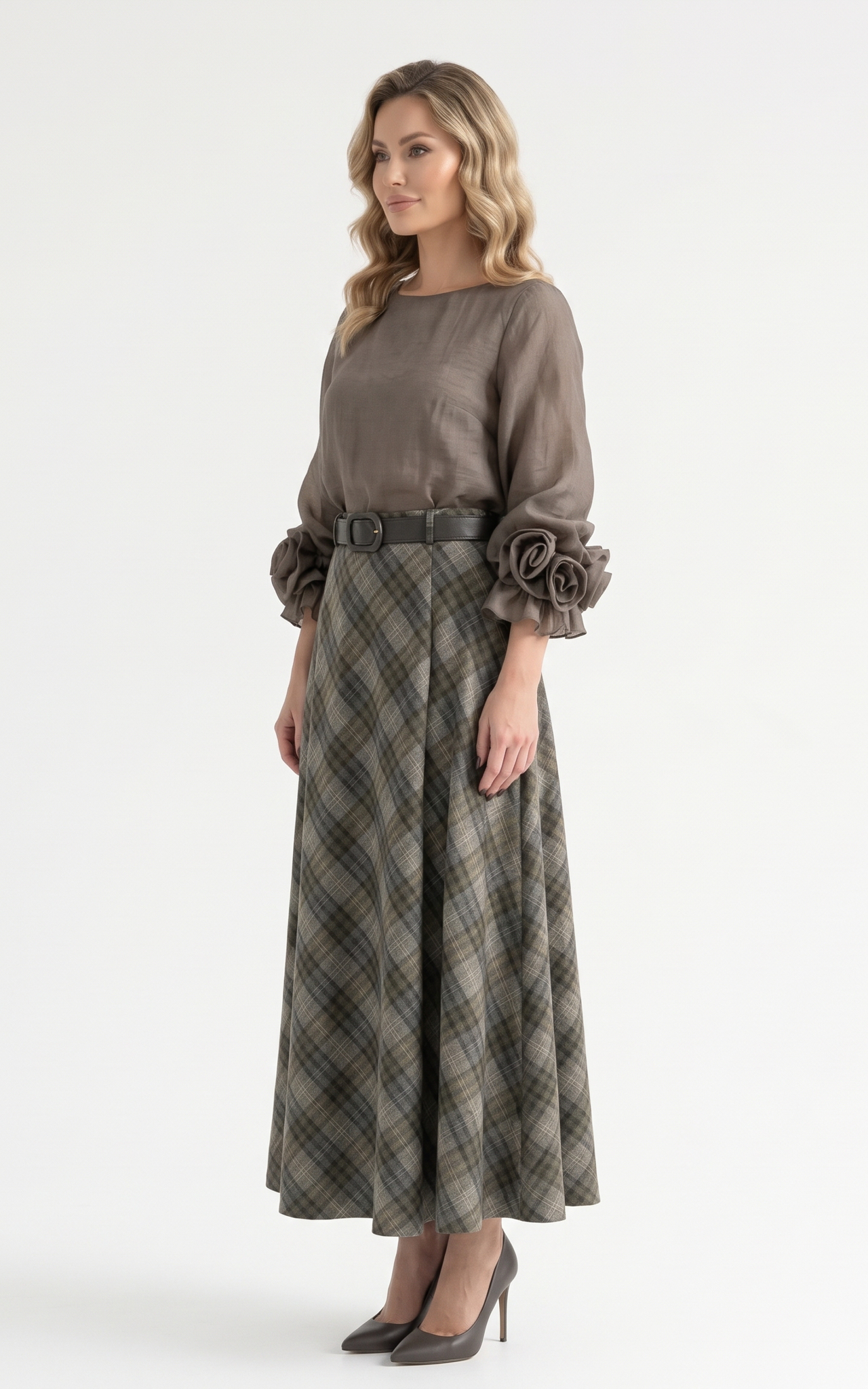 Fusta in carouri Journey in carouri - 102 cm gri [3]