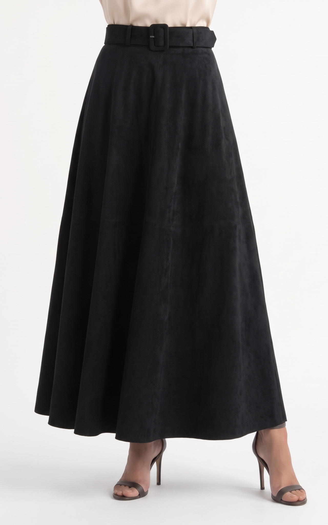 Fusta Jocelyn de piele intoarsa vegana - 102 cm neagra [1]