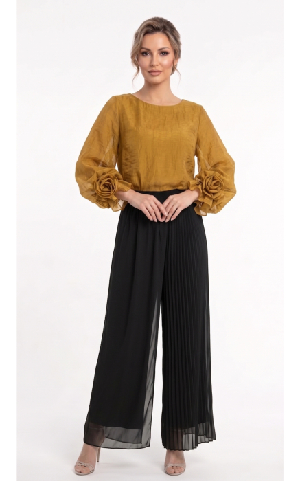 Bluza din batist cu trandafiri Genevie camel [4]
