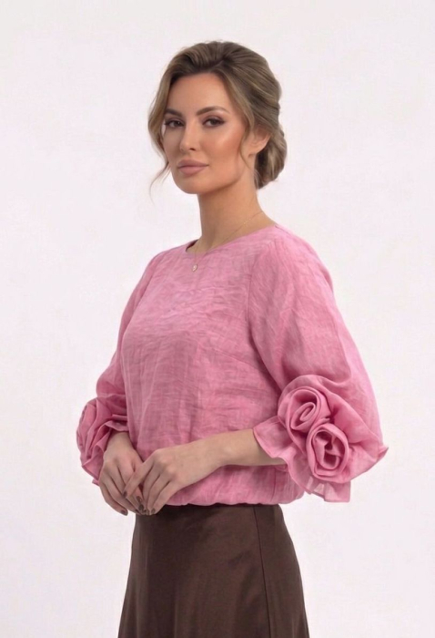 Bluza din batist cu trandafiri Genevie roz [2]