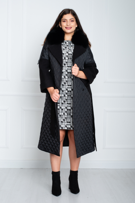 Geaca de blană naturală și cașmir Avah midi neagra [2]