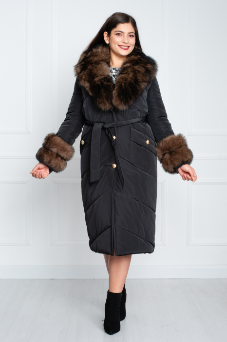 Geaca de blană naturală și cașmir Avani midi neagra [2]