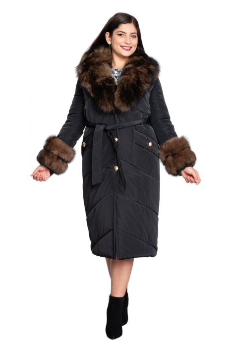 Geaca de blană naturală și cașmir Avani midi neagra [5]