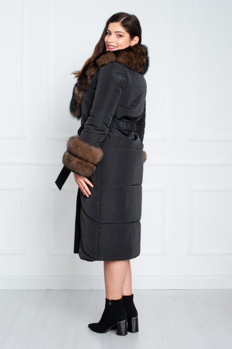 Geaca de blană naturală și cașmir Avani midi neagra [4]