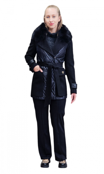 Jacheta de blană naturală și cașmir Emelia neagra [7]