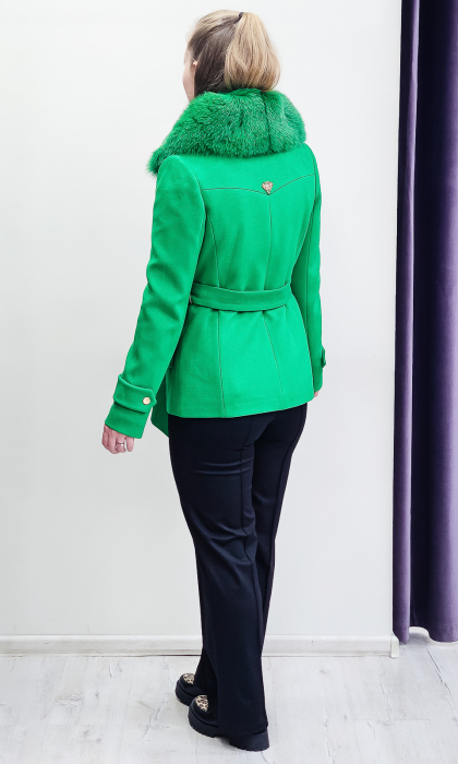 Jacheta de blană naturală și lână Elaine verde [5]