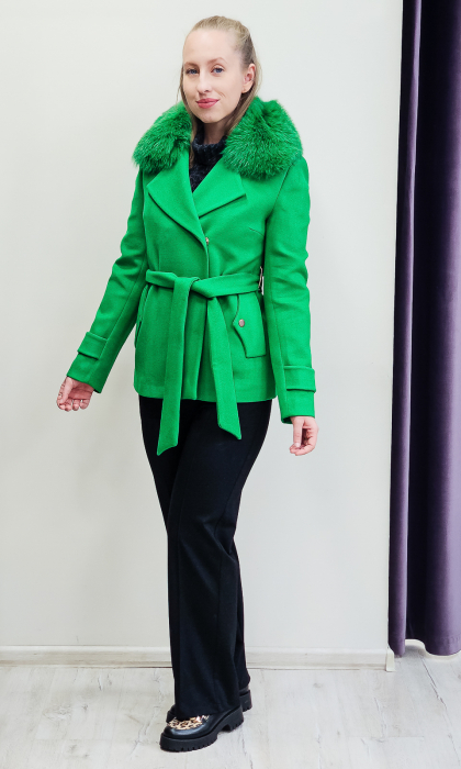 Jacheta de blană naturală și lână Elaine verde [4]