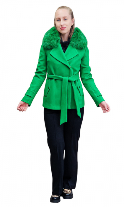 Jacheta de blană naturală și lână Elaine verde [7]