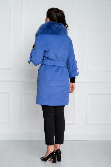 Palton de blană naturală și cașmir Bean scurt albastru [4]