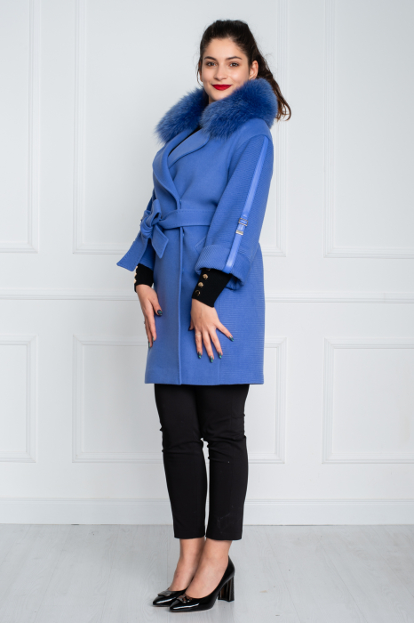 Palton de blană naturală și cașmir Bean scurt albastru [3]