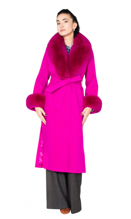 Palton cu blană naturală și lână cașmir Elisa fucsia [7]