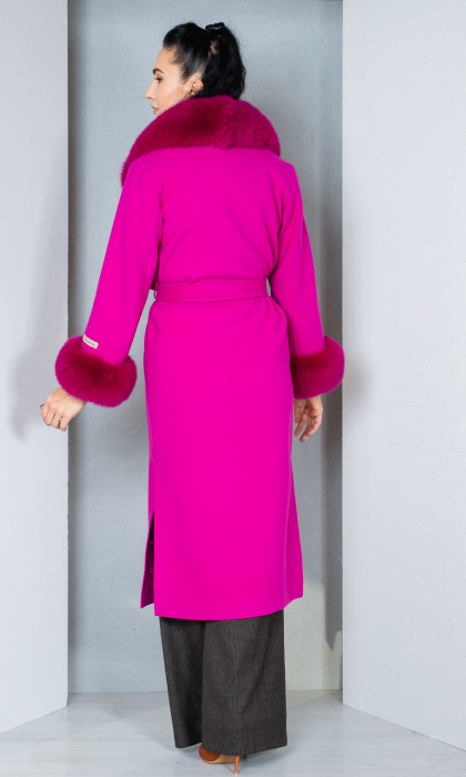 Palton cu blană naturală și lână cașmir Elisa fucsia [6]
