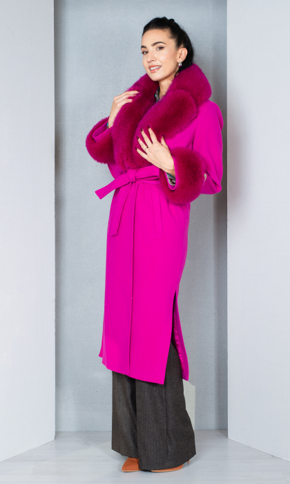Palton cu blană naturală și lână cașmir Elisa fucsia [5]