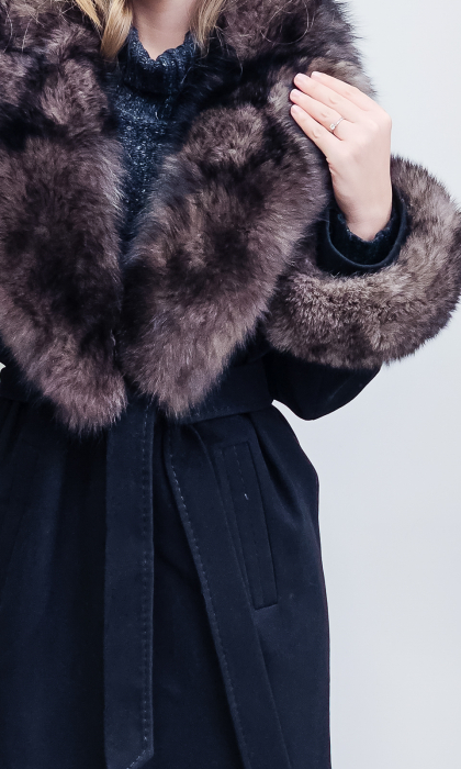 Palton de blană naturală și cașmir Edith negru [3]