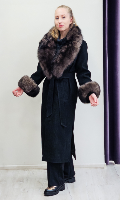 Palton de blană naturală și cașmir Edith negru [4]