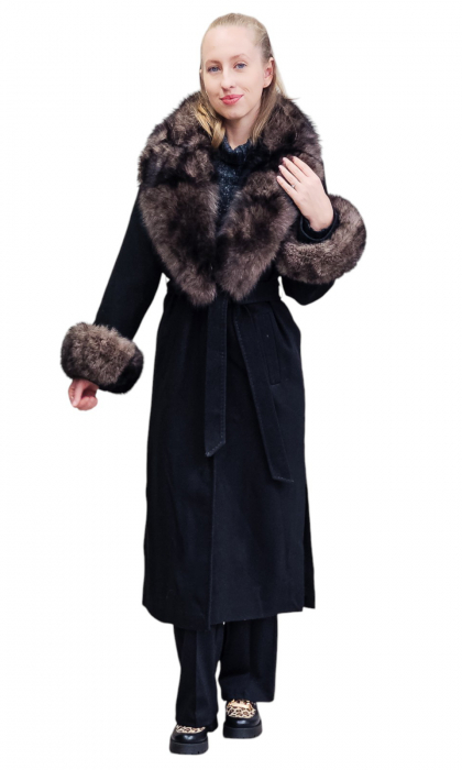 Palton de blană naturală și cașmir Edith negru [7]