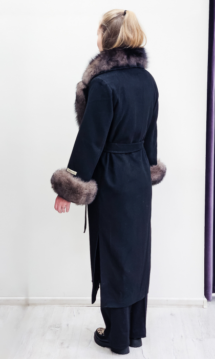 Palton de blană naturală și cașmir Edith negru [5]