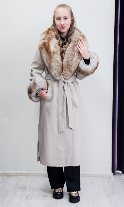 Palton de blană naturală și lână Elisa crem [2]