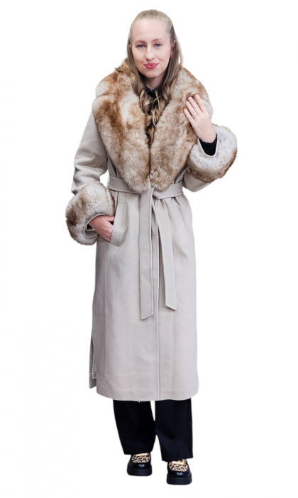 Palton de blană naturală și lână Elisa crem [7]