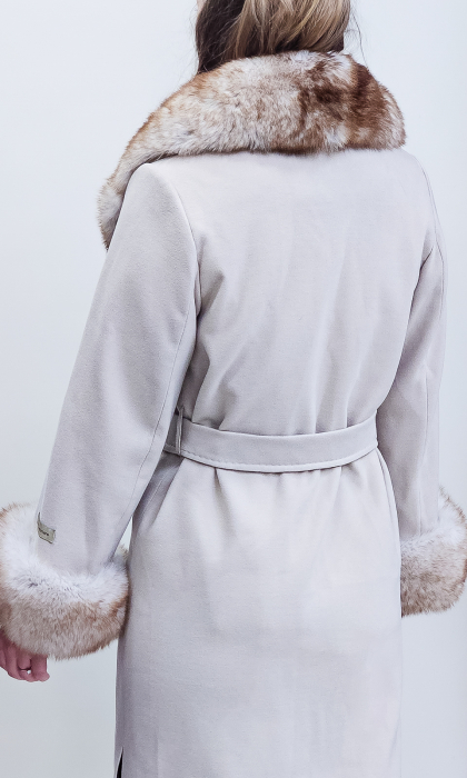 Palton de blană naturală și lână Elisa crem [6]