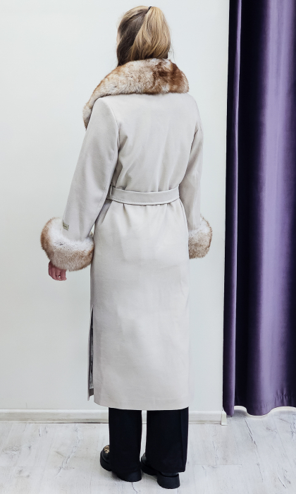 Palton de blană naturală și lână Elisa crem [5]