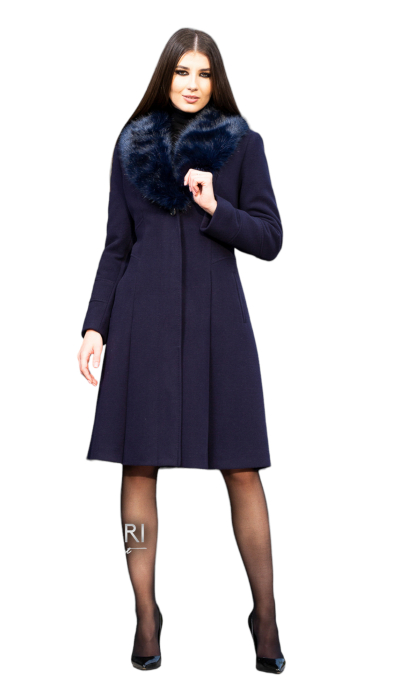 Palton de lână si blană vegană Sentierri 804 bleumarin [3]