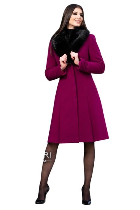 Palton de lână si blană vegană Sentierri 804 fucsia [4]