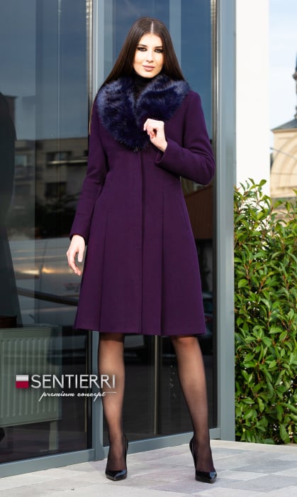 Palton de lână si blană vegană Sentierri 804 mov-pruna [2]