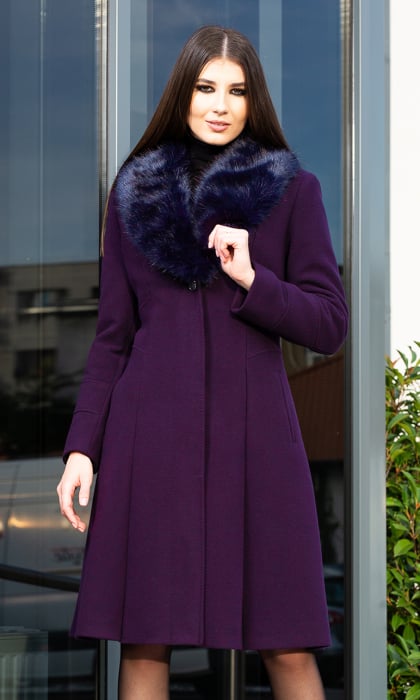 Palton de lână si blană vegană Sentierri 804 mov-pruna [1]