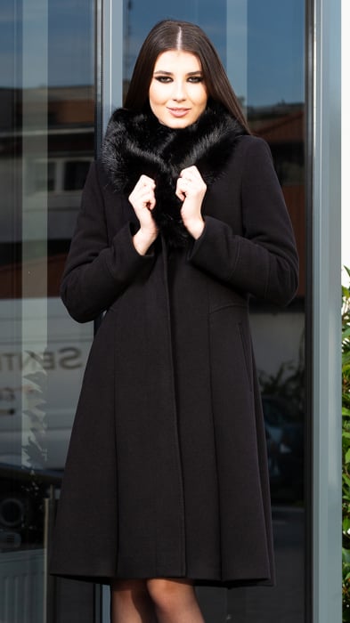 Palton de lână si blană vegană Sentierri 804 negru [1]