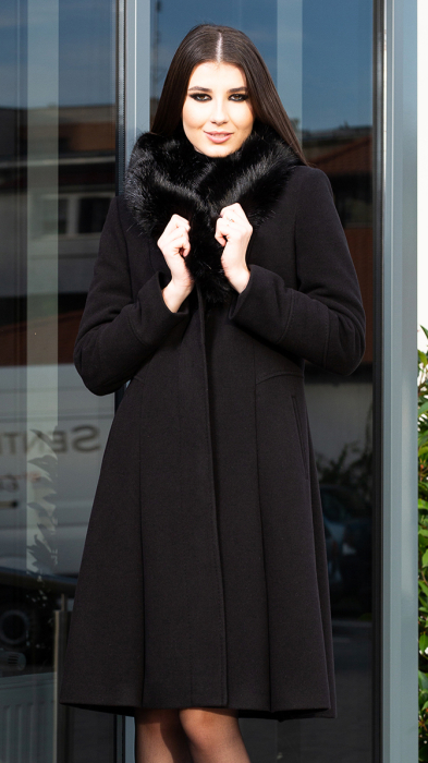 Palton de lână si blană vegană Sentierri 804 negru [1]