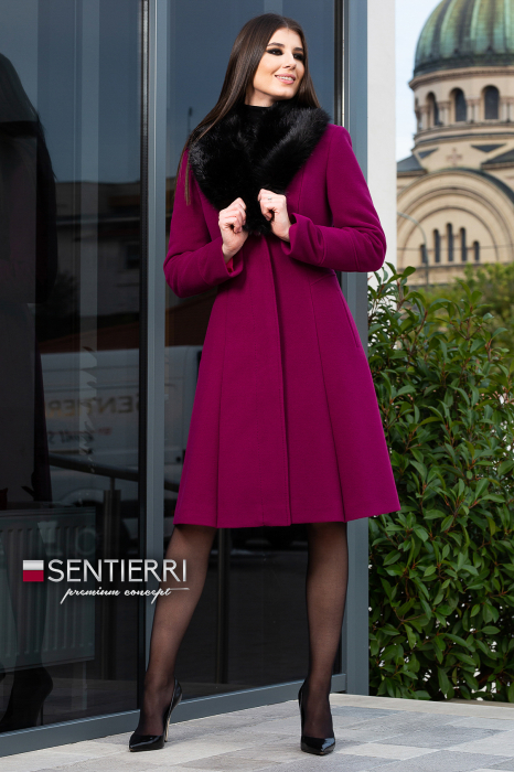 Palton de lână si blană vegană Sentierri 804 verde-smarald [4]