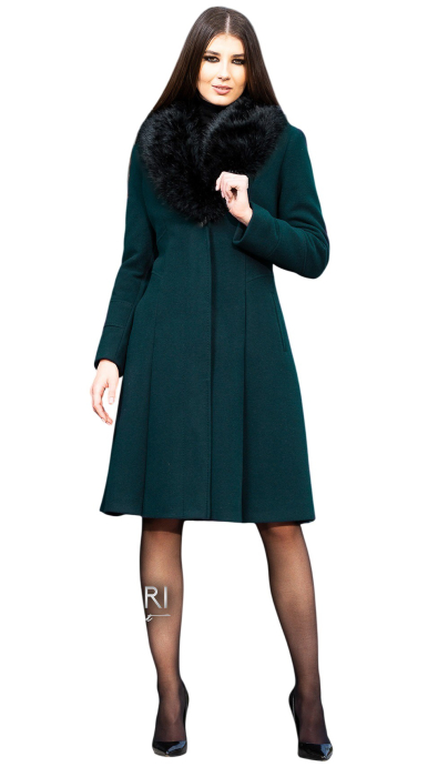 Palton de lână si blană vegană Sentierri 804 verde-smarald [3]