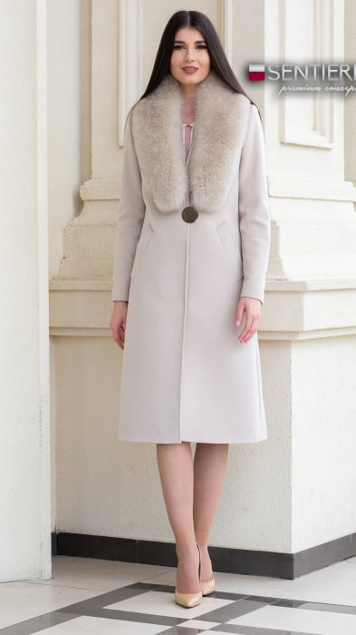 Palton de lână si blană vegană Sentierri 835 bej [2]