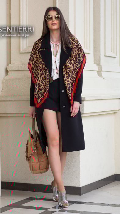 Palton de lână si blană vegană Sentierri 835 negru [3]