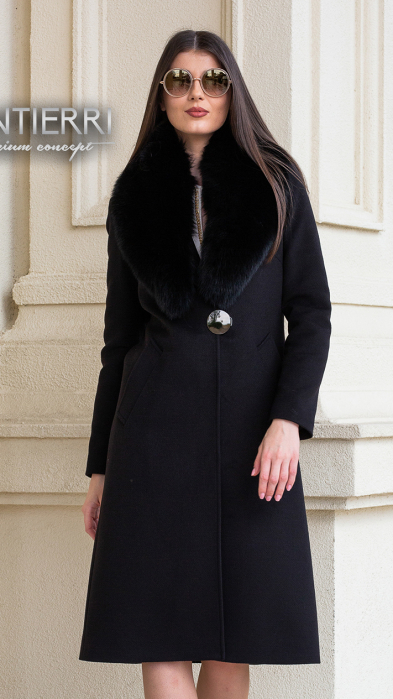 Palton de lână si blană vegană Sentierri 835 negru [1]