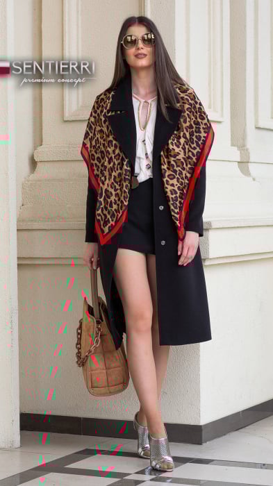 Palton de lână si blană vegană Sentierri 835 negru [4]