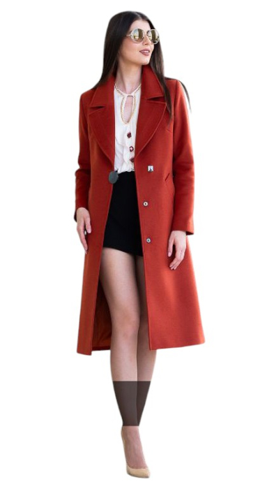 Palton de lână si blană vegană Sentierri 835 teracota [6]