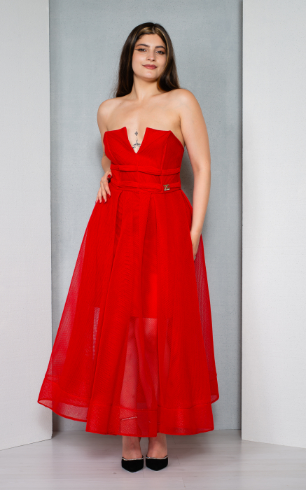 Rochie Amalia midi rosie [2]