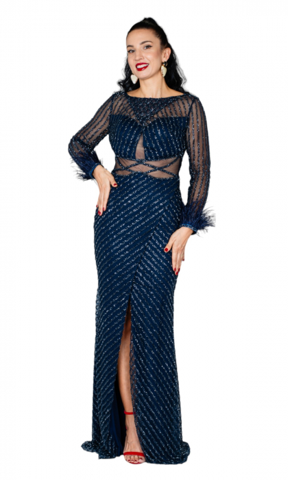 Rochie Andrea lunga bleumarin [5]