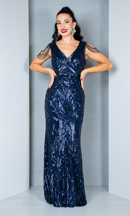 Rochie Ann lunga bleumarin [2]