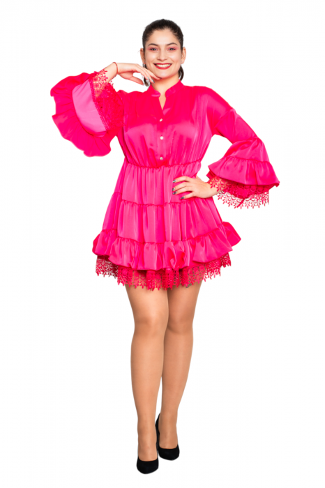 Rochie Blanca scurta fucsia [5]