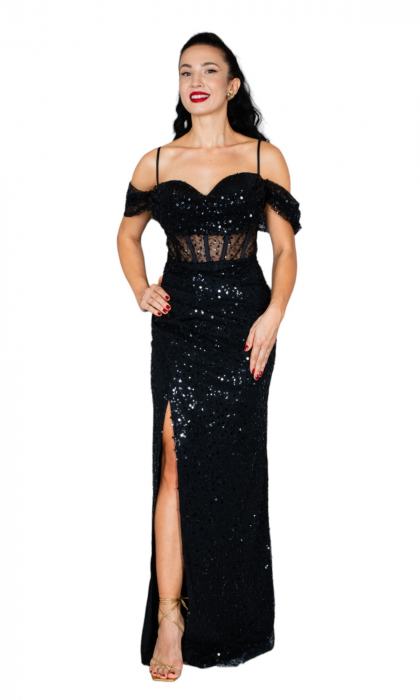 Rochie Charleigh lunga neagra [5]