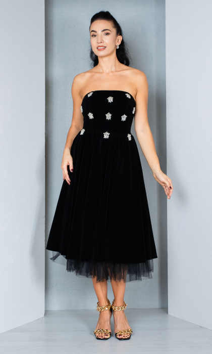 Rochie de catifea Emmalyn midi neagra [4]