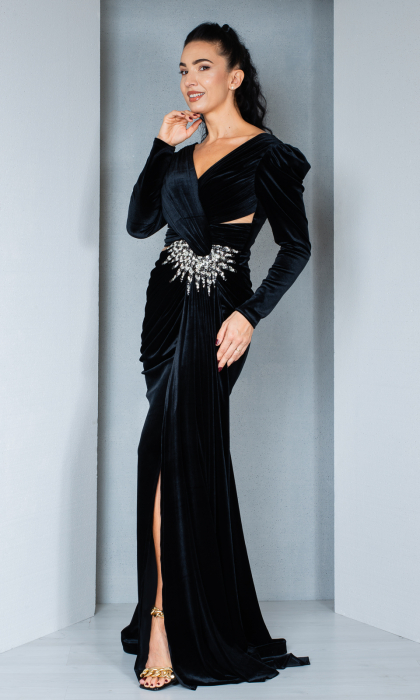 Rochie de catifea Elliott lunga neagra [4]