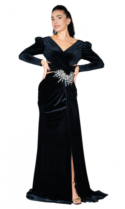 Rochie de catifea Elliott lunga neagra [6]