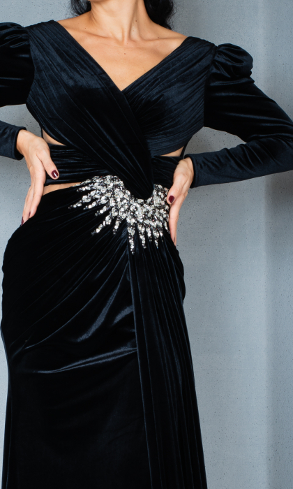 Rochie de catifea Elliott lunga neagra [2]