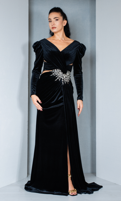 Rochie de catifea Elliott lunga neagra [3]