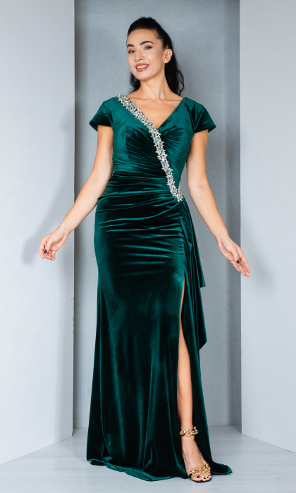 Rochie de catifea Erin lunga verde [3]