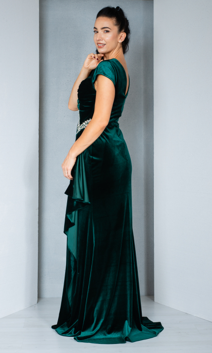 Rochie de catifea Erin lunga verde [5]